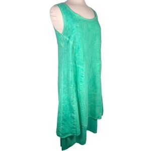 LS Star Women's A-Line Tank Dress Size 1 Green Loose Sleeveless Flowy Pockets
